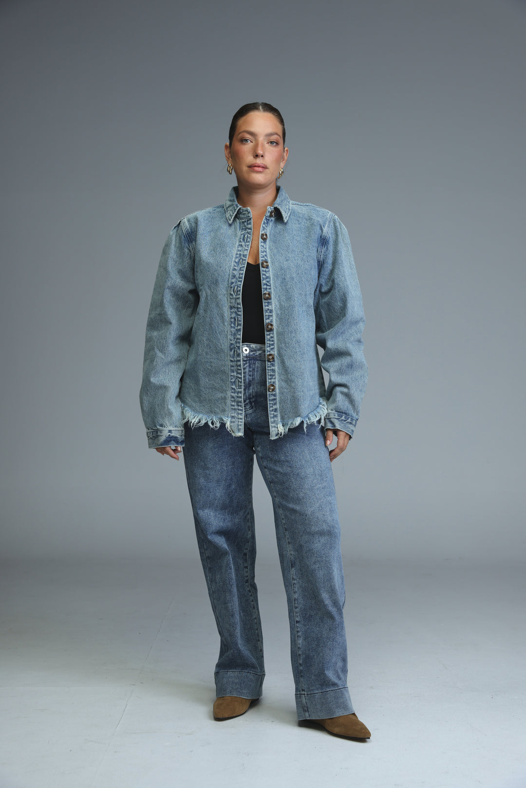 Frayed Hem Blue Denim Jacket