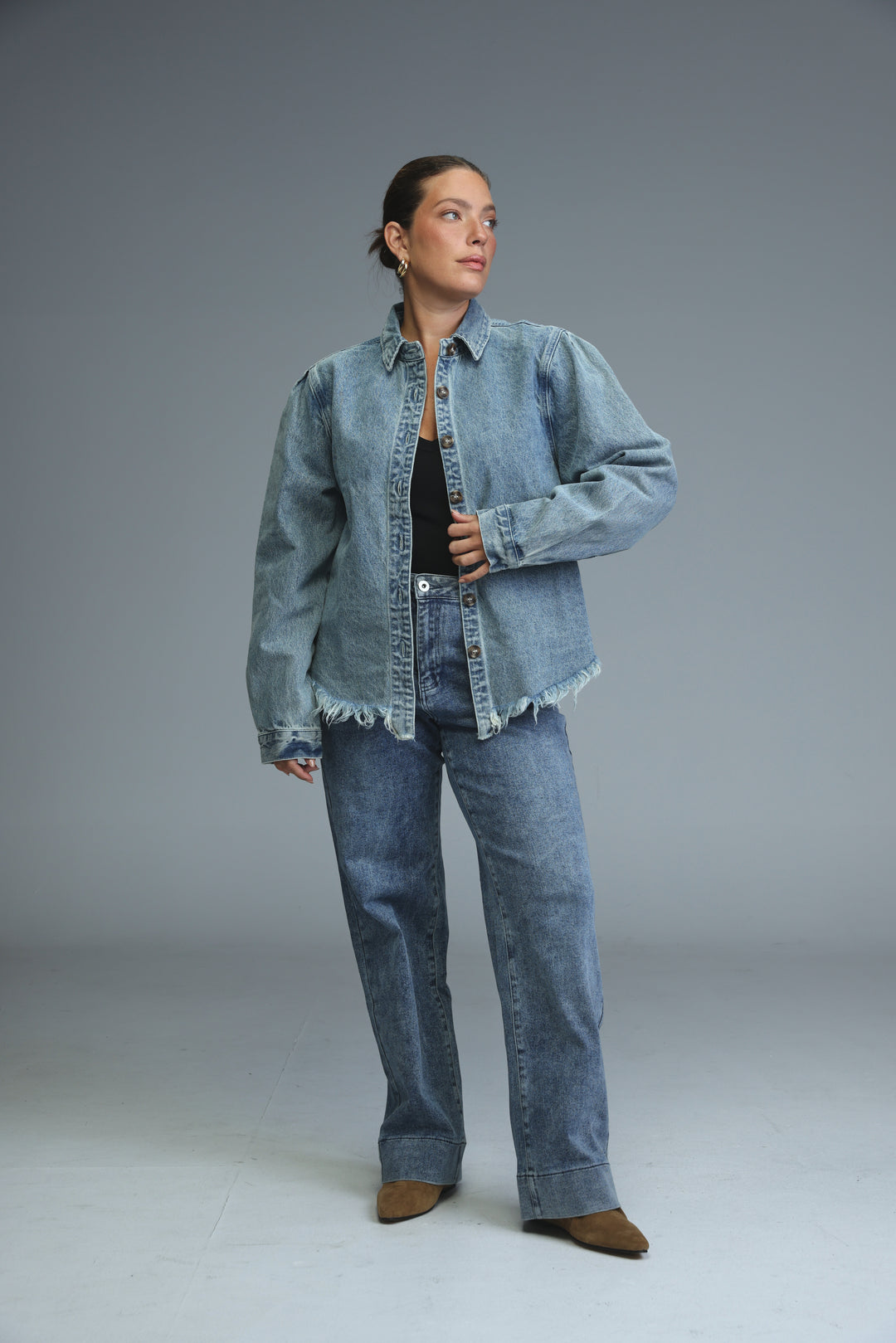 Frayed Hem Blue Denim Jacket