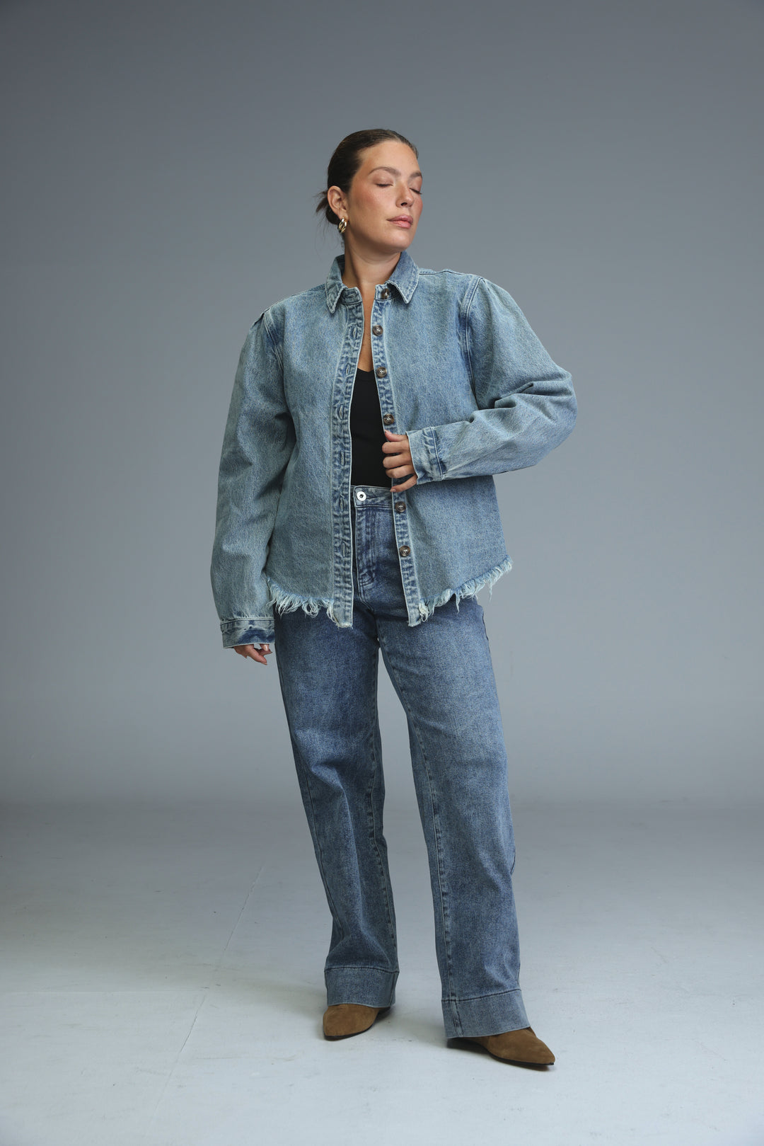Frayed Hem Blue Denim Jacket