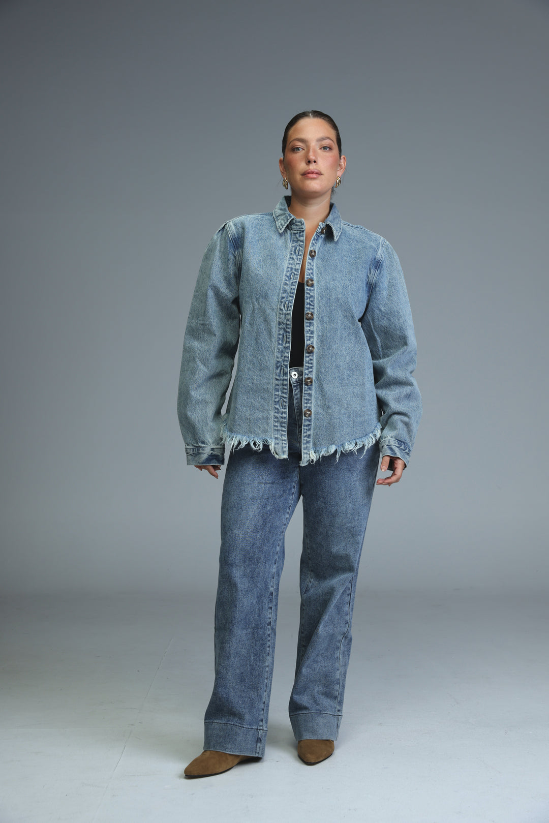 Frayed Hem Blue Denim Jacket