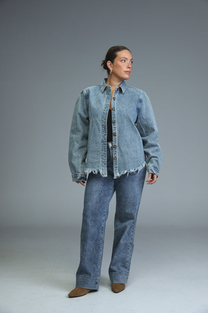 Frayed Hem Blue Denim Jacket