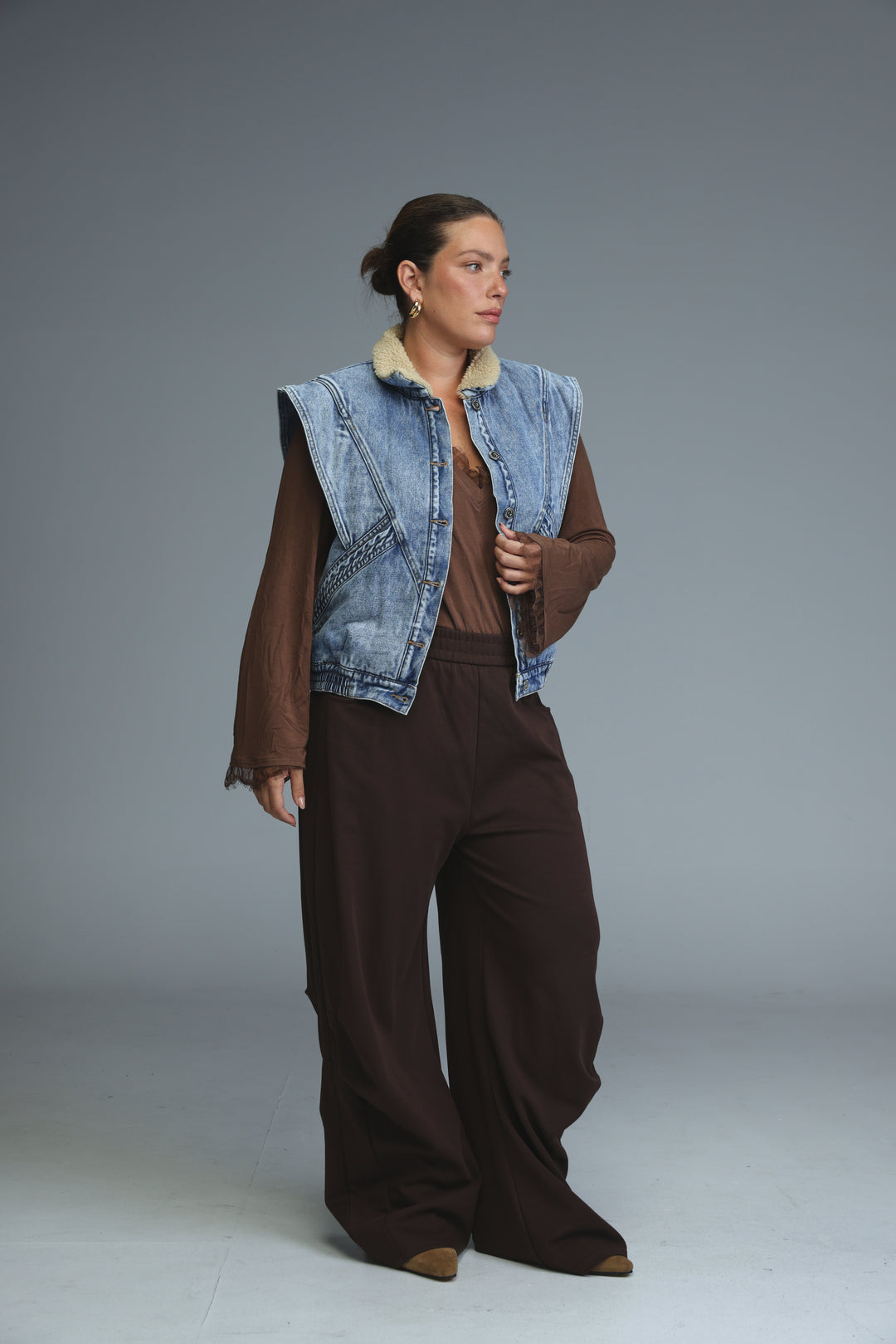 Fur Dark Blue Denim Vest