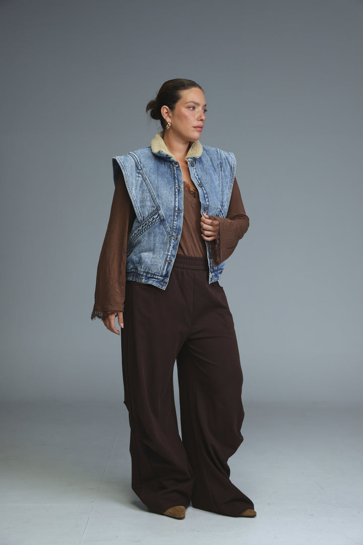 Fur Dark Blue Denim Vest