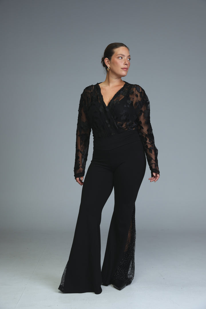 Flash Black Velvet Bodysuit