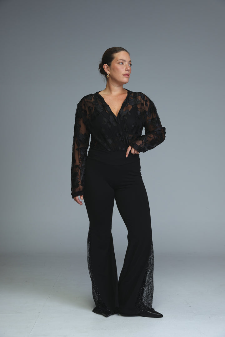 Flash Black Velvet Bodysuit