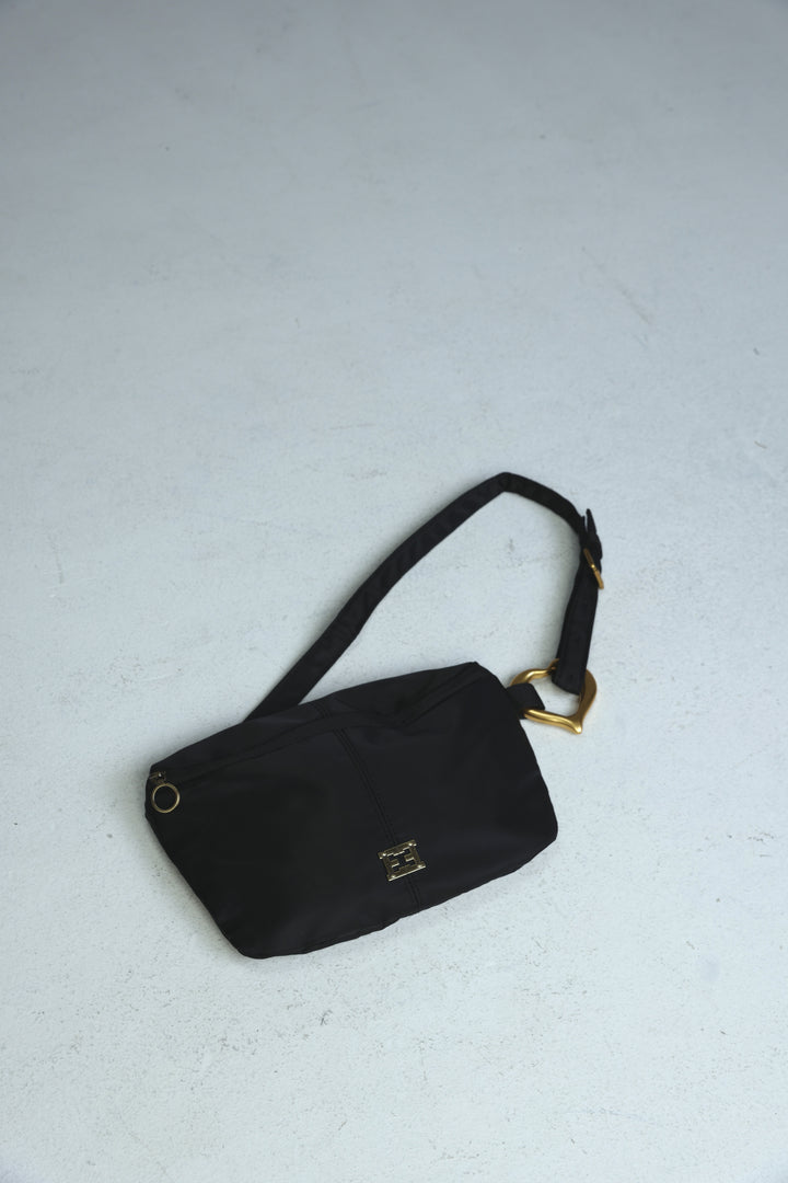 Heart Buckle Black Belt Bag