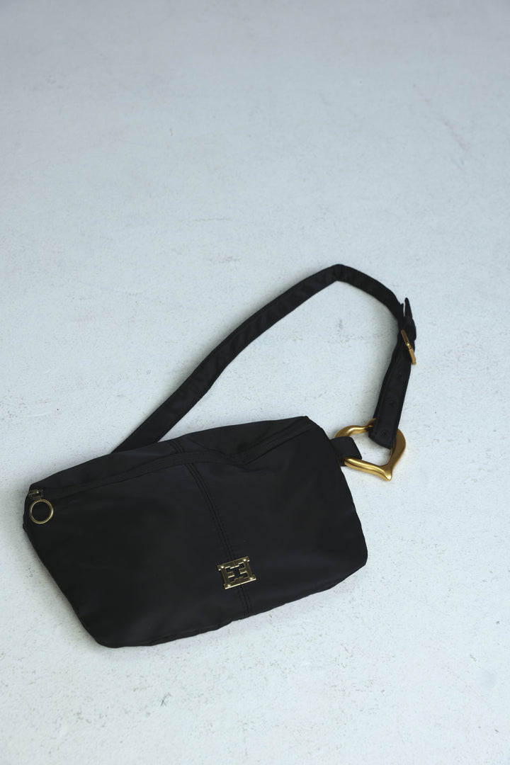 Heart Buckle Black Belt Bag