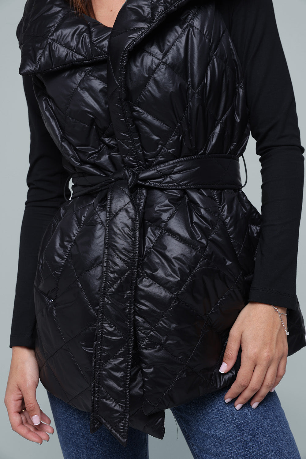 Quilted Shine Black Vest Jacket