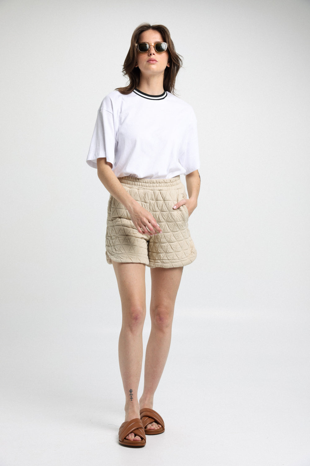Quilted Cream Shorts