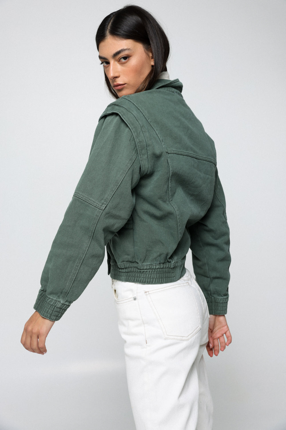ז'קט ג'ינס ירוק לנשים דגם Denim Olive Green Jacket 