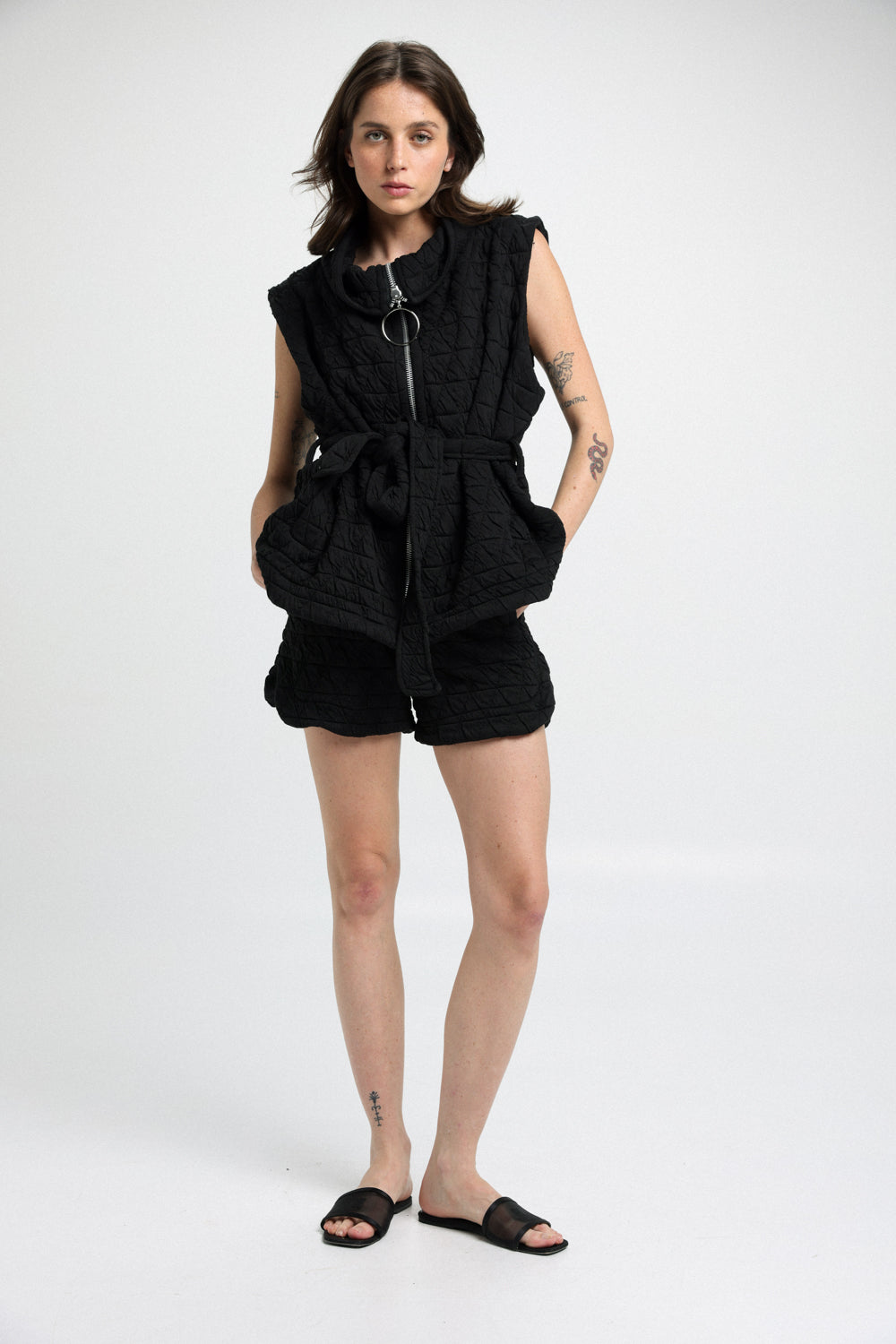 Quilted Black Shorts