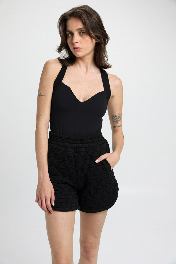 Quilted Black Shorts