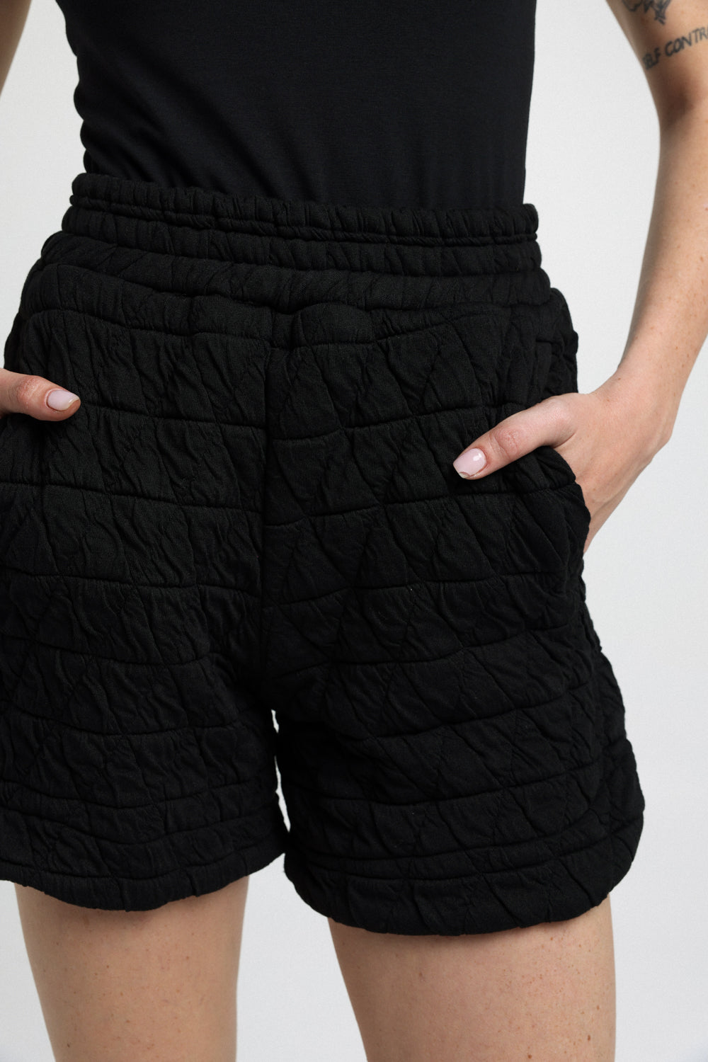 Quilted Black Shorts