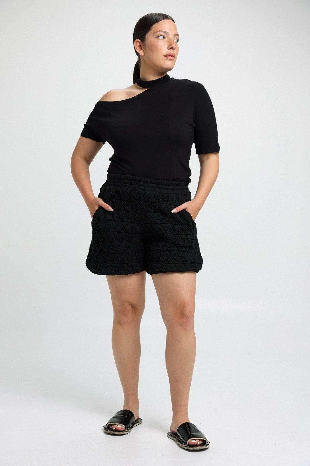 Quilted Black Shorts