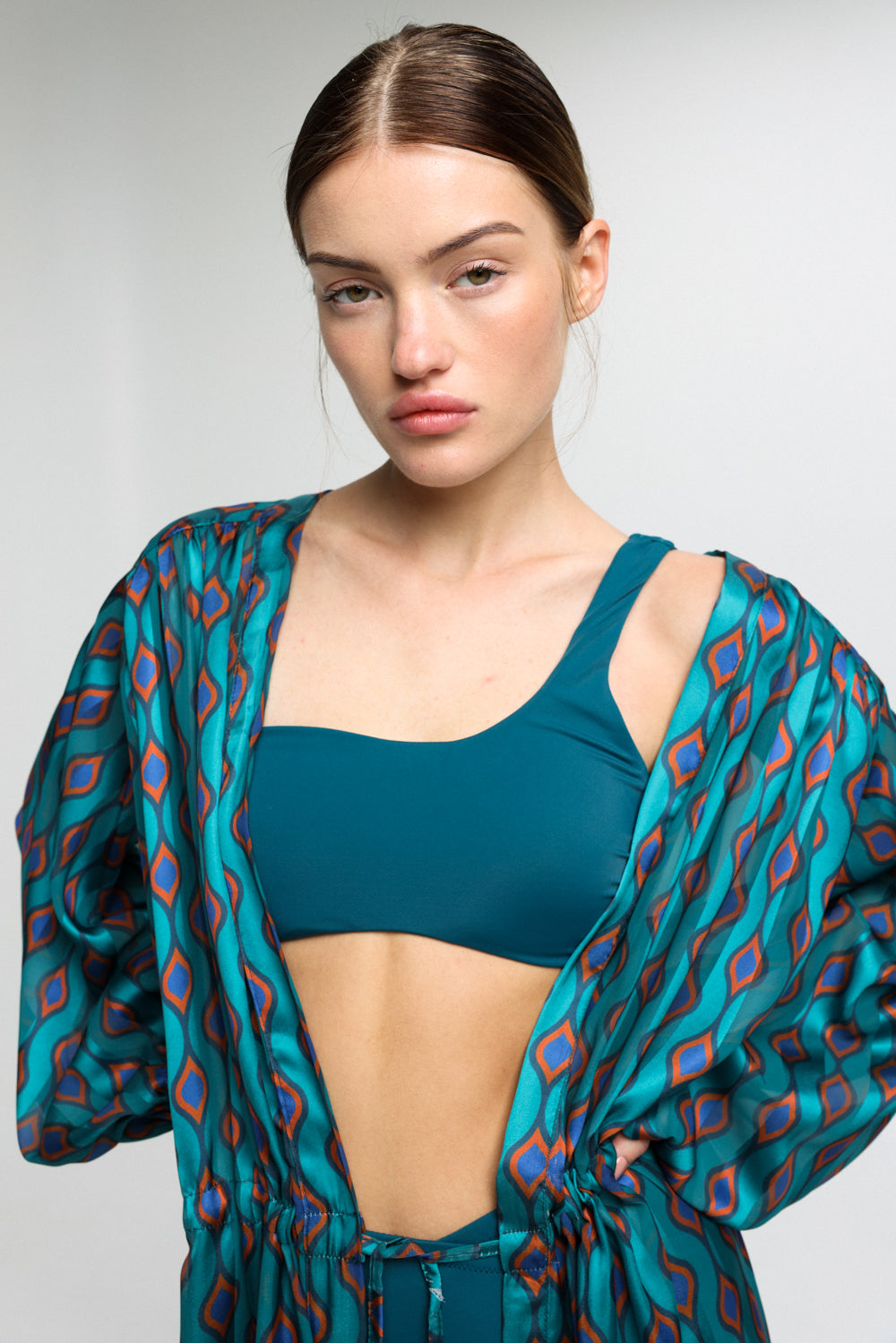 Hillside Turquoise Print Kimono