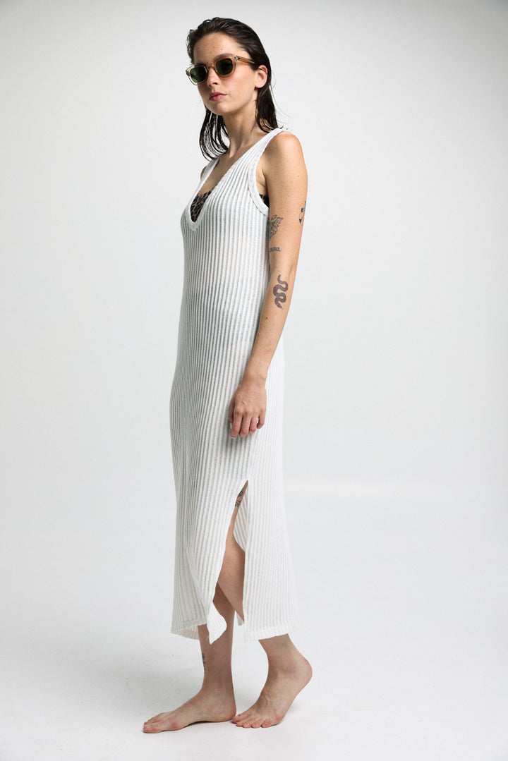 Wave White Midi Dress