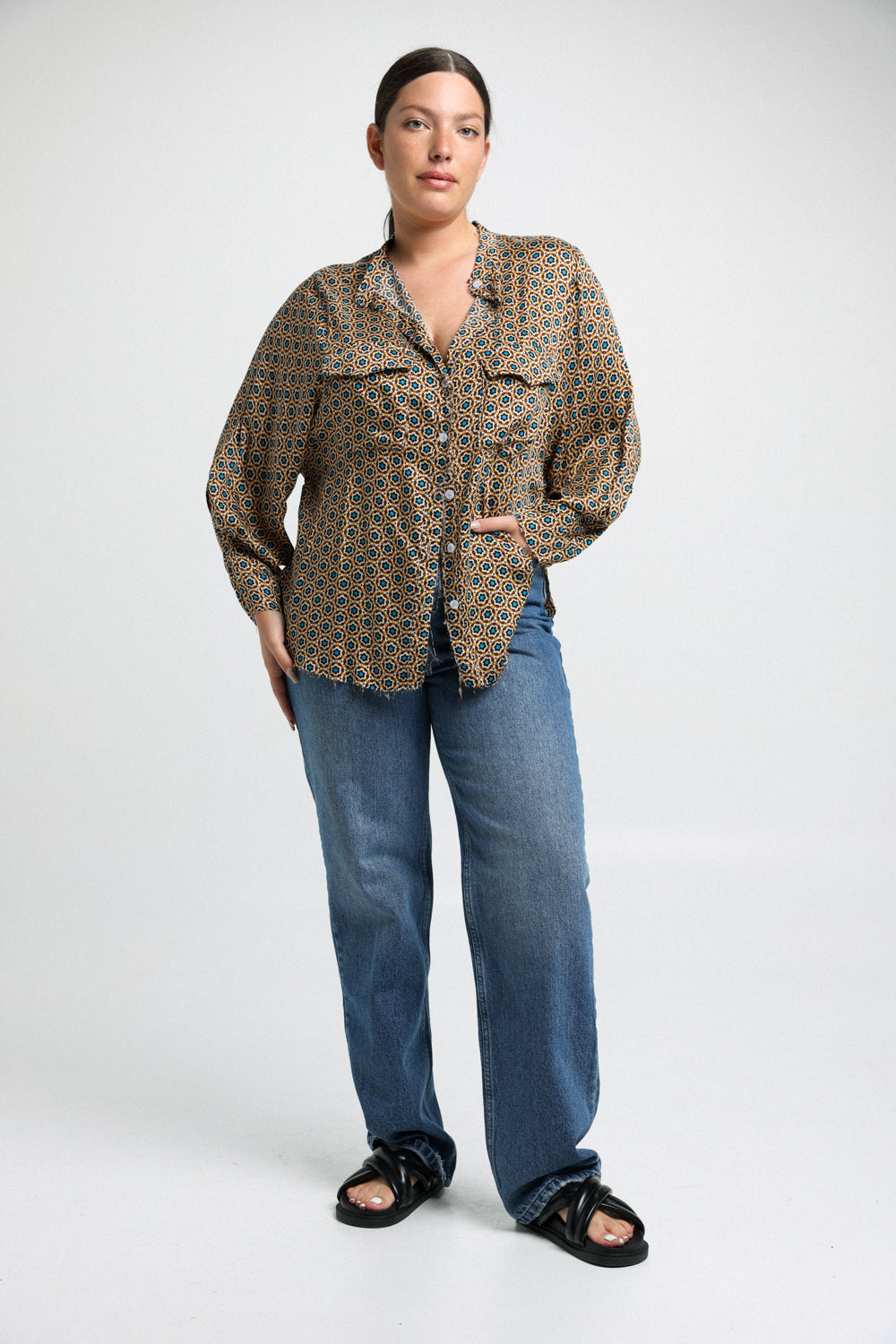 Square Flowers Print Shirt