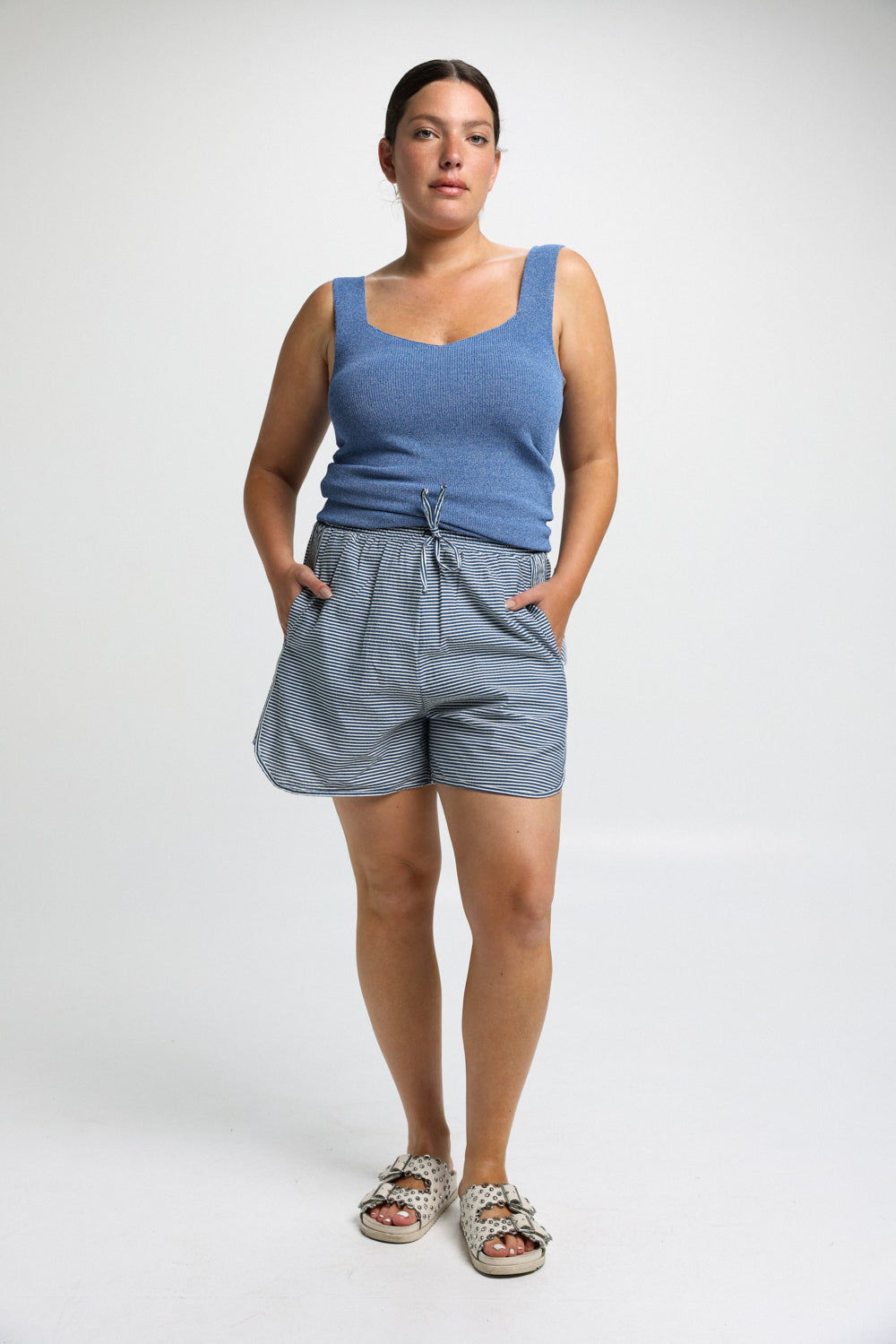 Twisted Blue Melange Knitted Tank