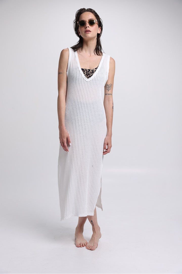 Wave White Midi Dress