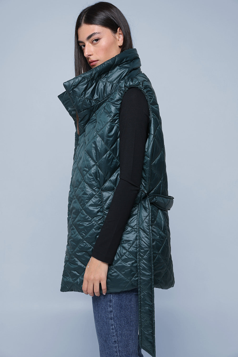 Quilted Shine Green Vest Jacket
