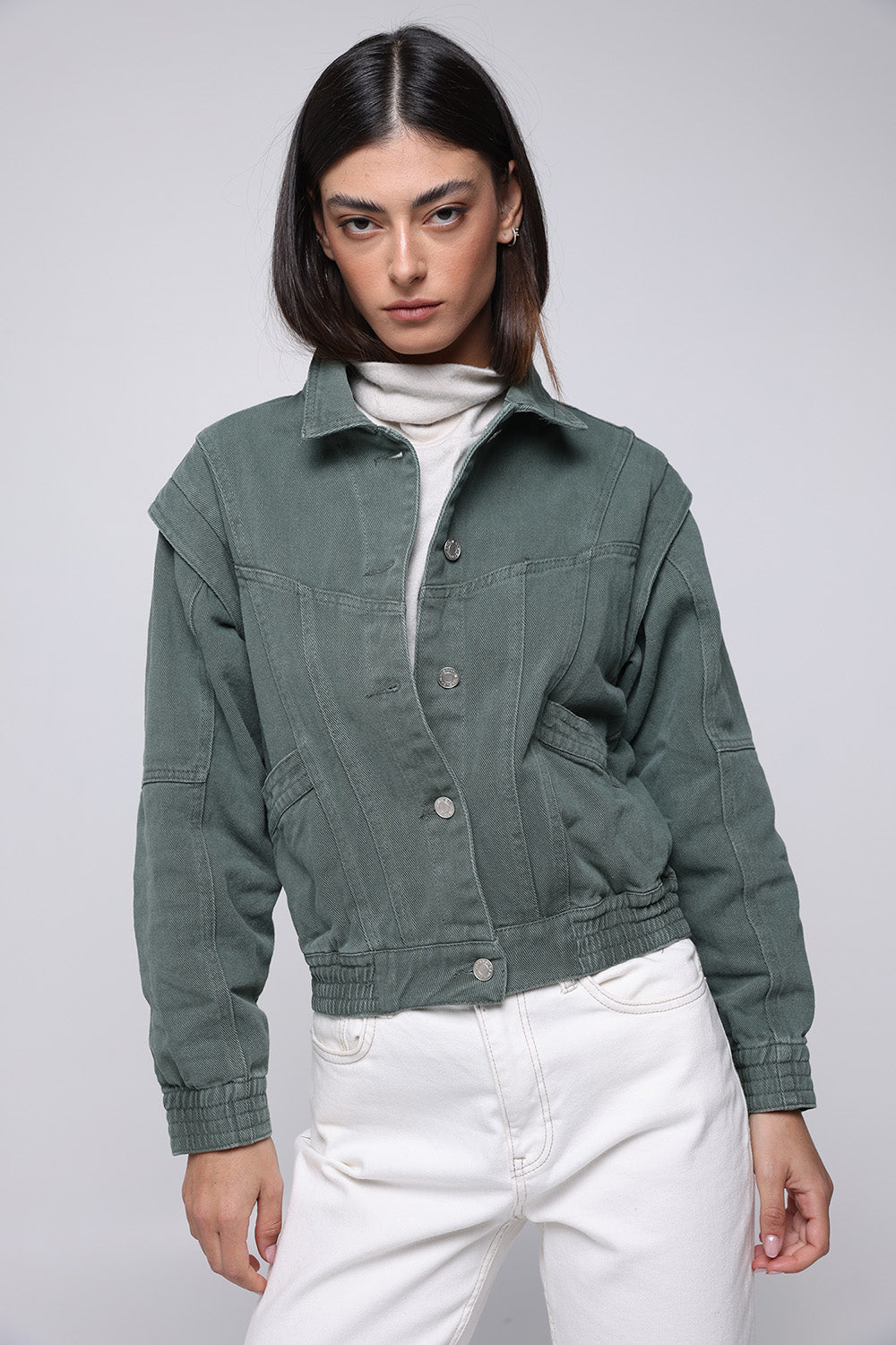 ז'קט ג'ינס לנשים דגם Denim Olive Green Jacket 