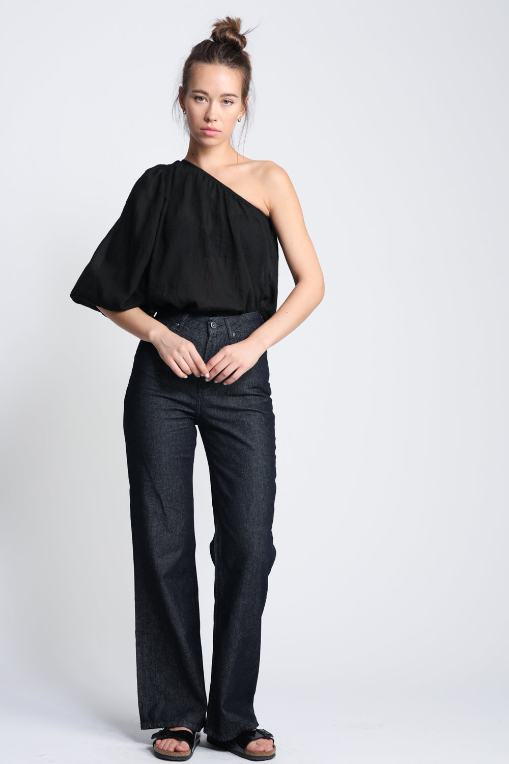 Lulu One Shoulder Black Tank