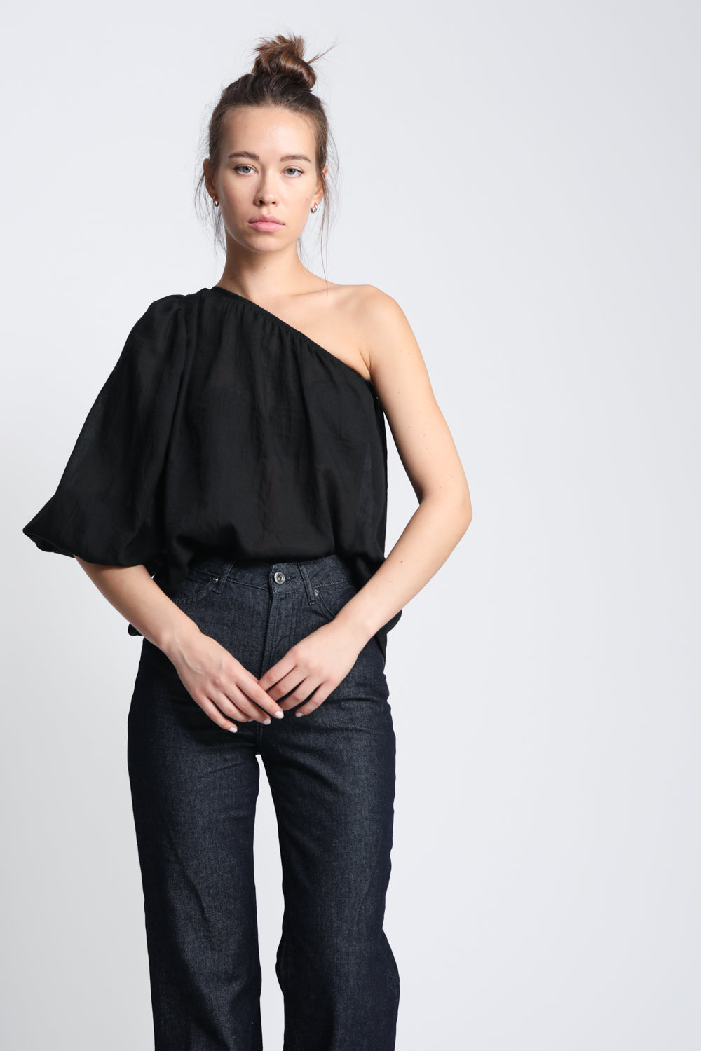 Lulu One Shoulder Black Tank