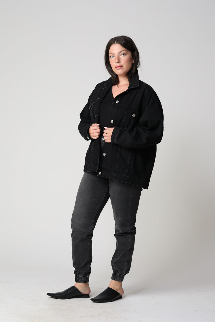ז'קט ג'ינס Oversized Denim Black Jacket מידה גדולה