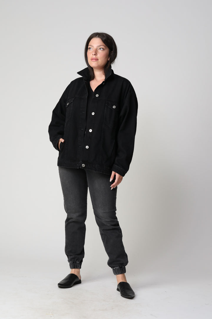 ז'קט ג'ינס Oversized Denim Black Jacket מידה L