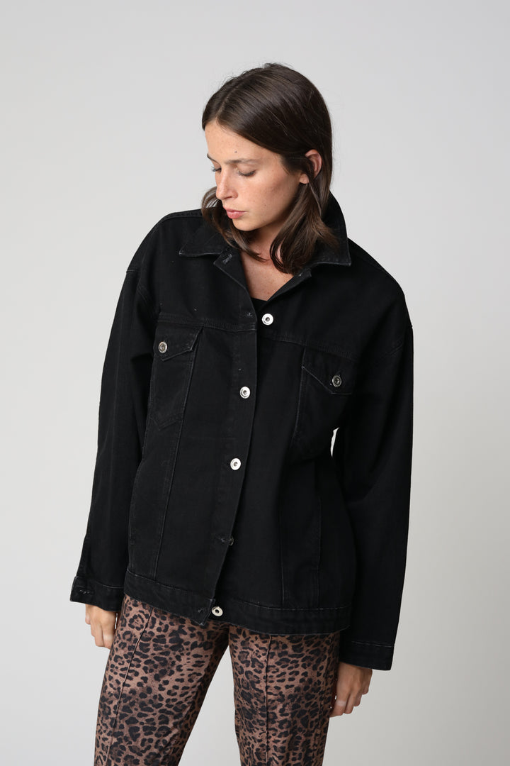  ז'קט ג'ינס לנשים Oversized Denim Black Jacket צבע שחור