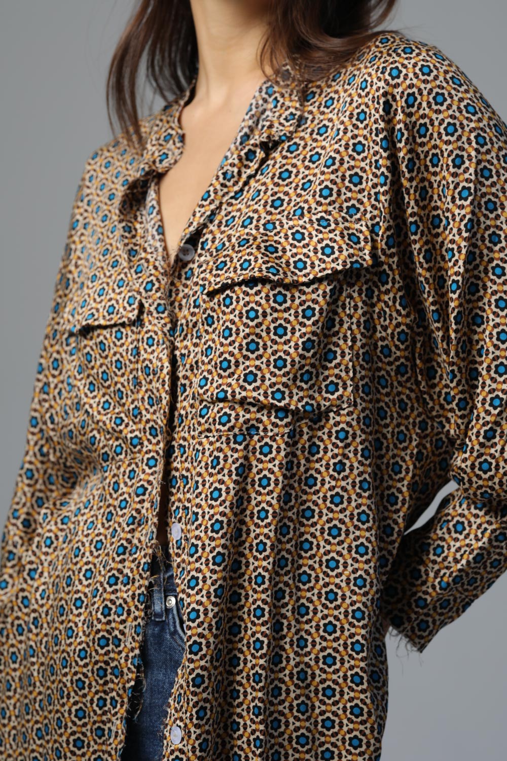 Square Flowers Print Shirt