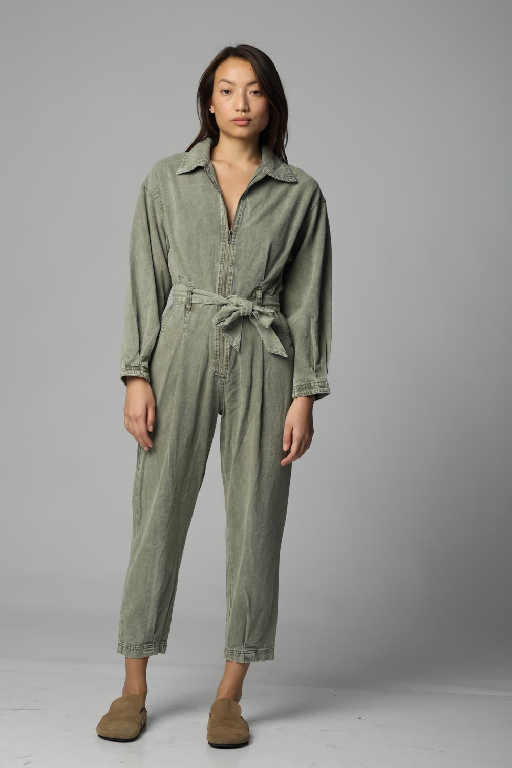 Washed Kahki Denim Jumpsuit