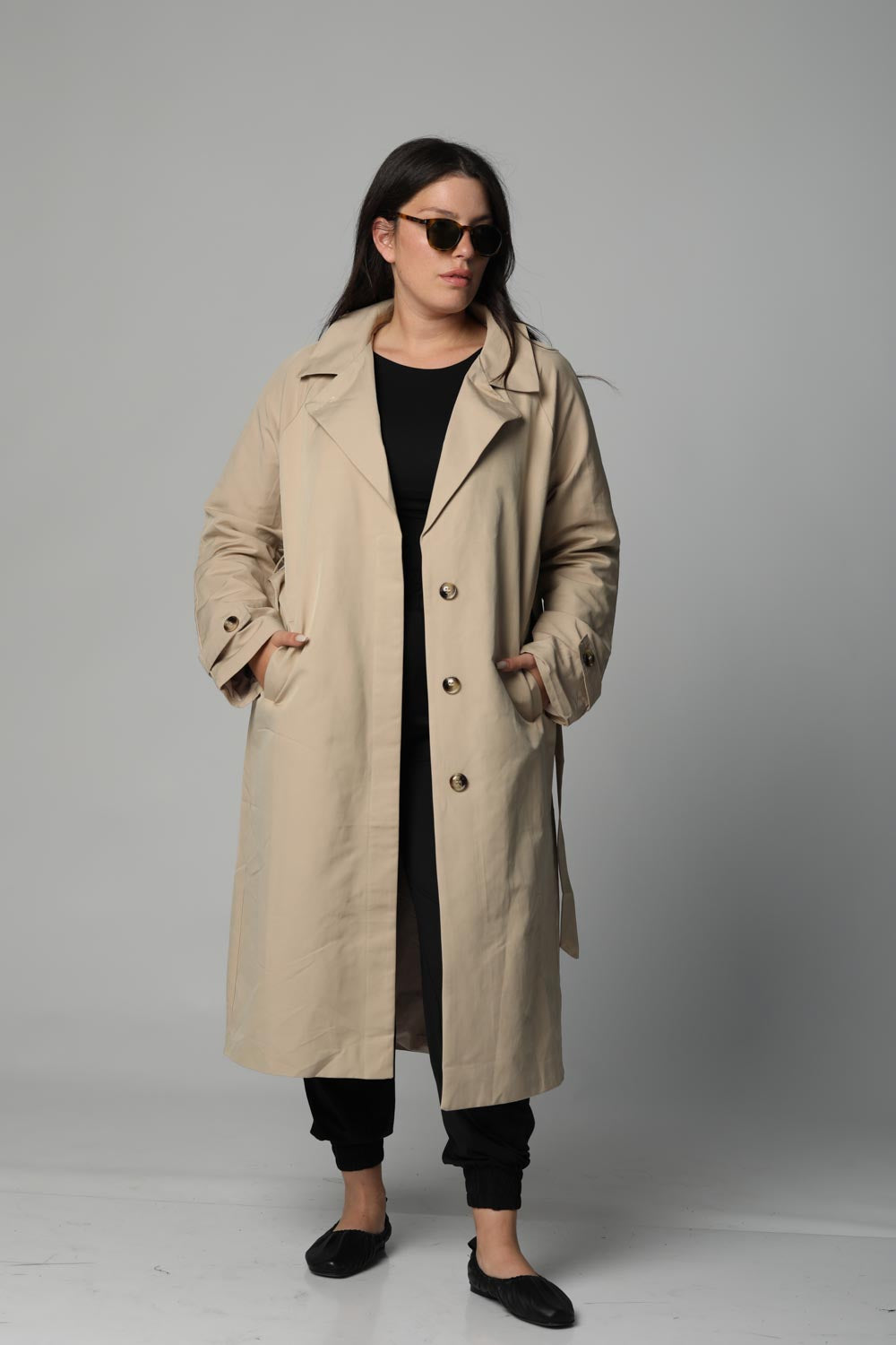 מעיל טרנץ' לנשים Beige Trench Coat צבע בז' מידה לארג