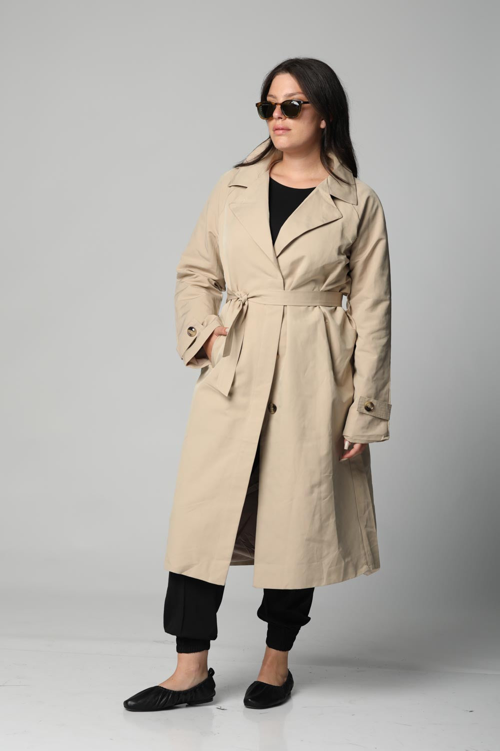 מעיל טרנץ' לנשים Beige Trench Coat צבע בז' מידה גדולה