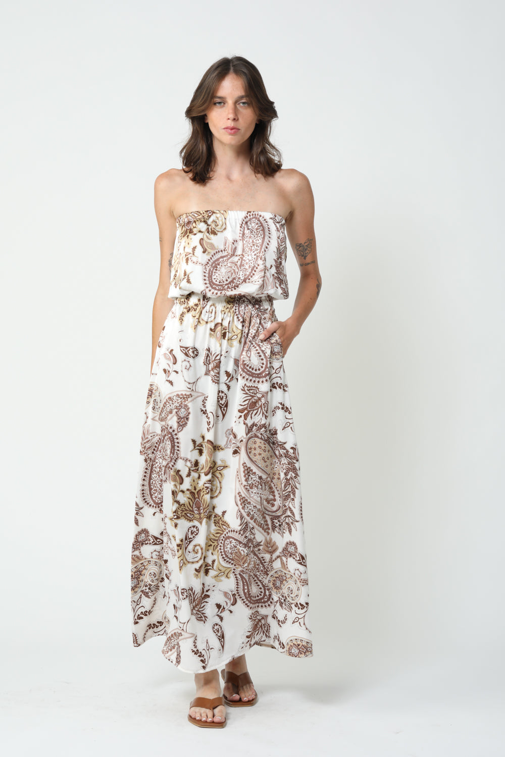 Her Strapless White Print Dress