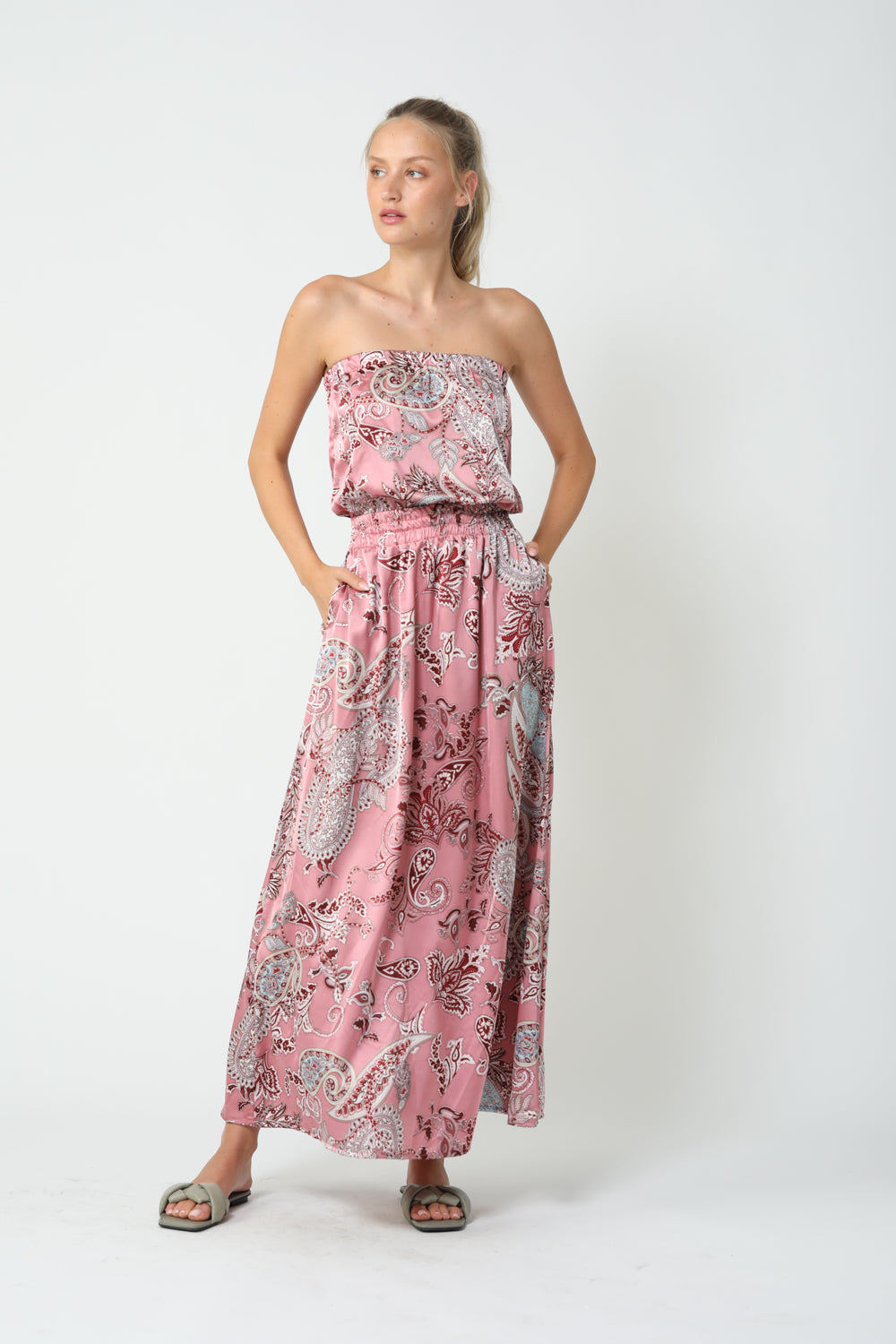 Her Strapless Pink Print Dress