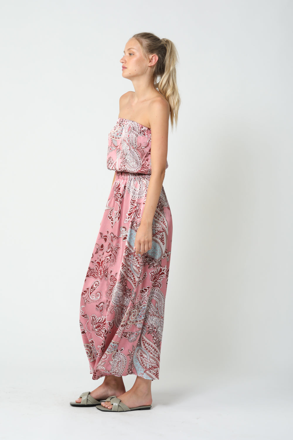 Her Strapless Pink Print Dress